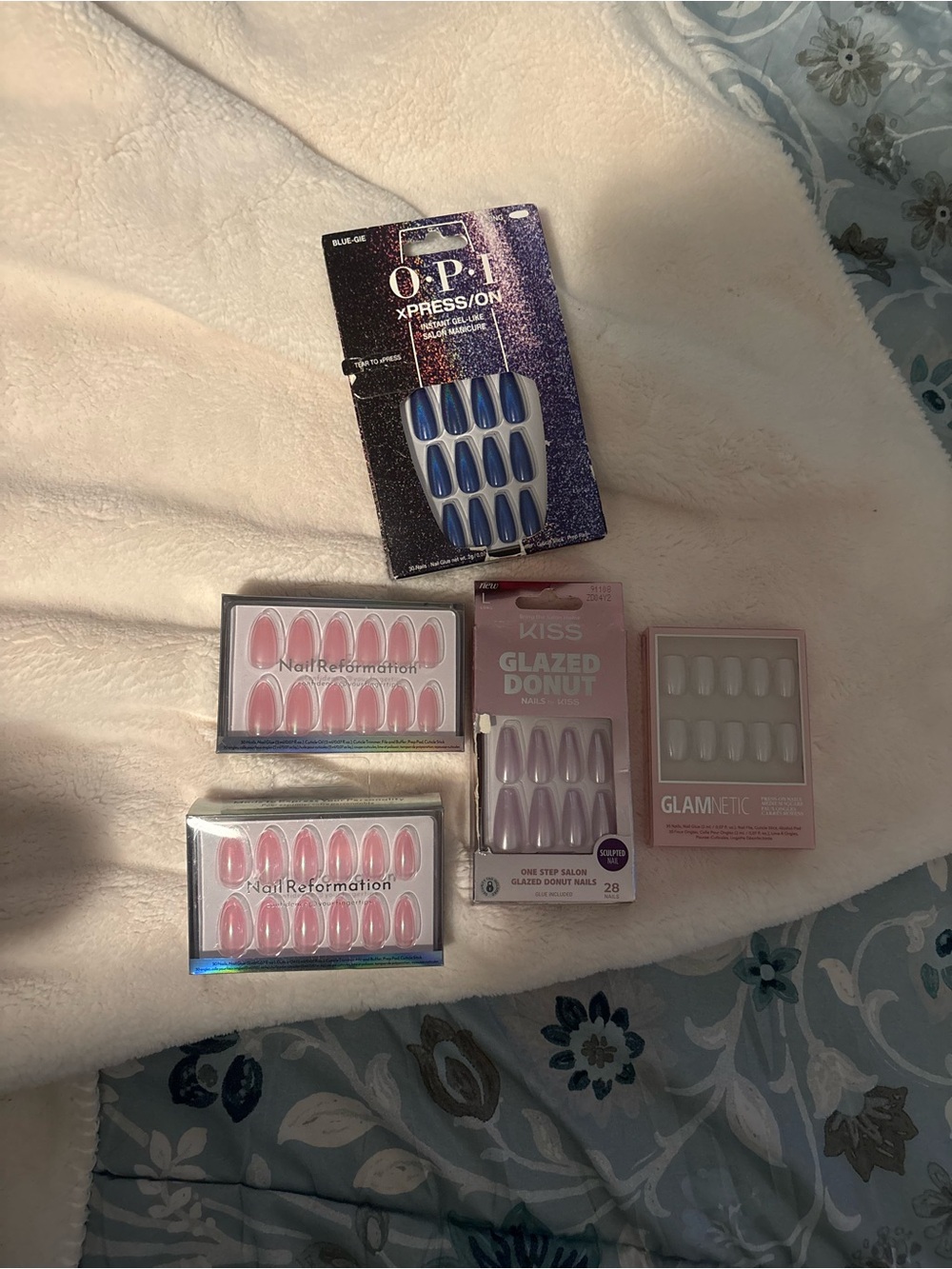 Assorted Press-On Nails Bundle - White, Purple, Pink & Blue